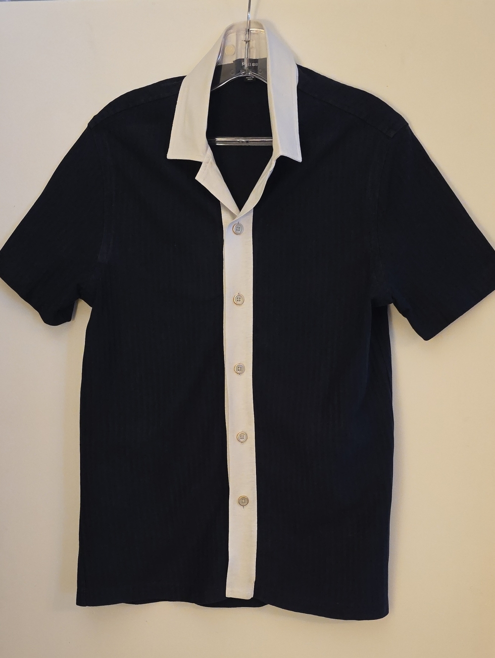 Men's Short-Sleeve Contrast Trim Shirt - Navy Blue/White